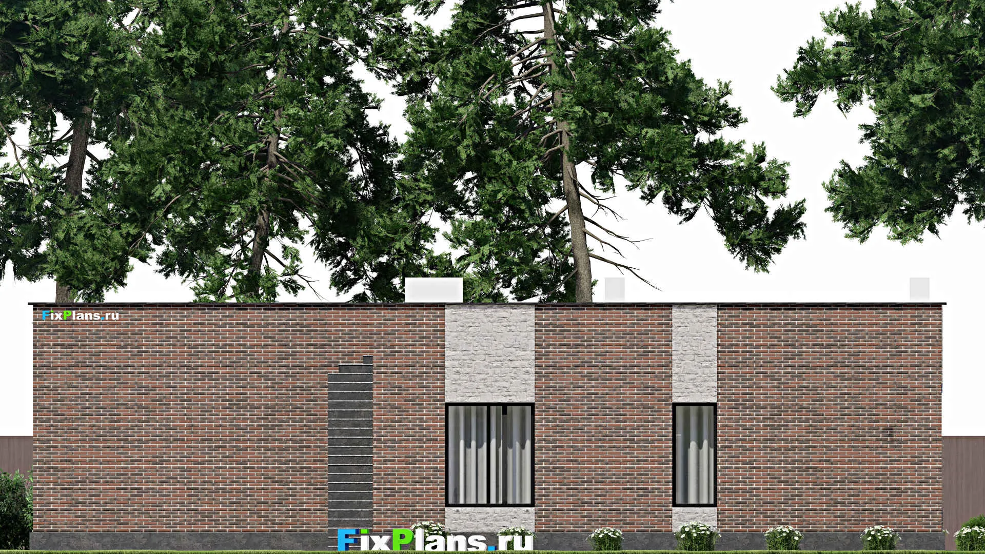 F-2456 - Проект одноэтажного дома 17 на 19, площадью 160 м² с гаражом на 2 машины и 2 спальнями