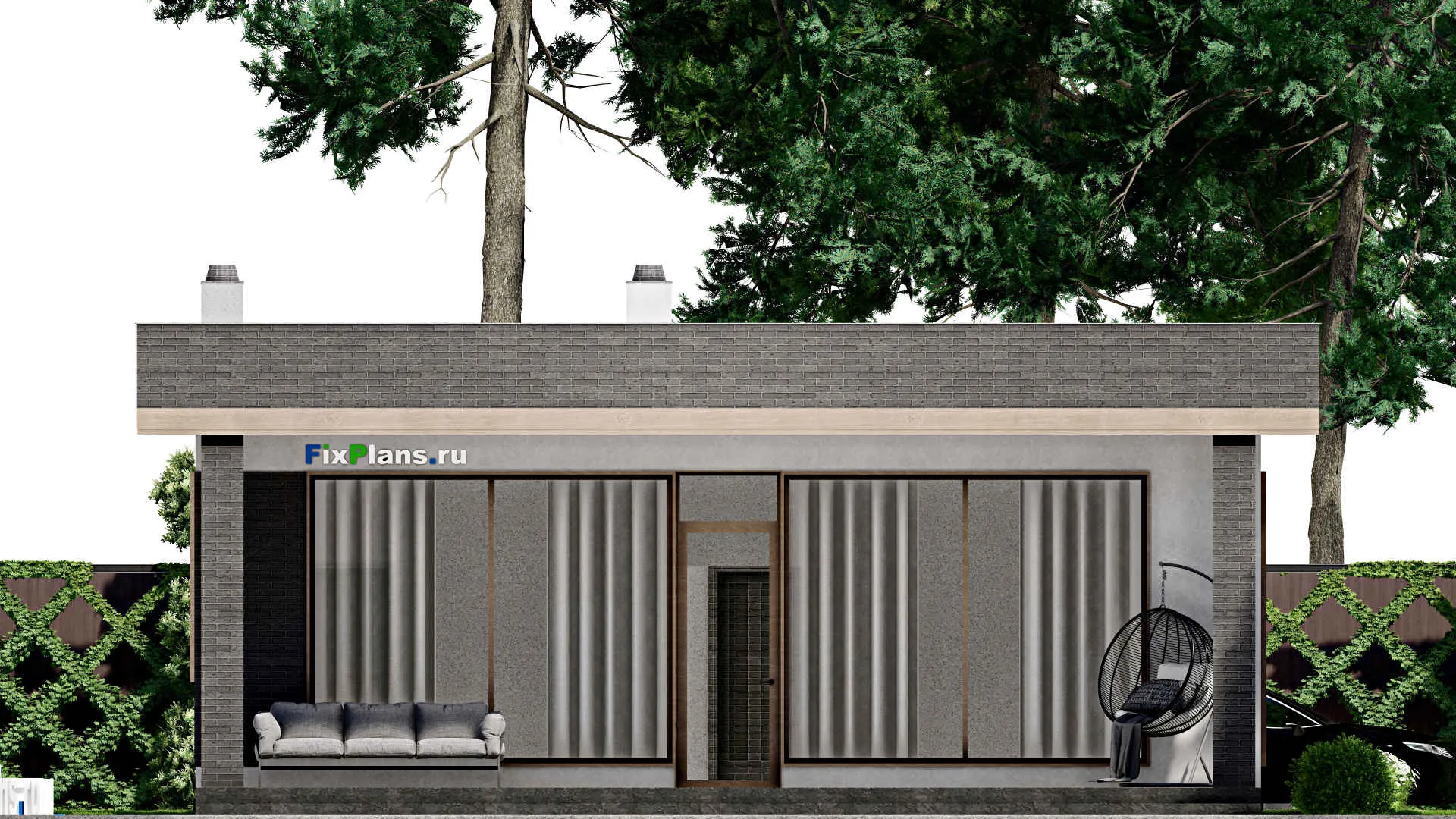 F-2915 - Проект одноэтажного дома 11 на 16, площадью 160 м² с террасой и 3 спальнями