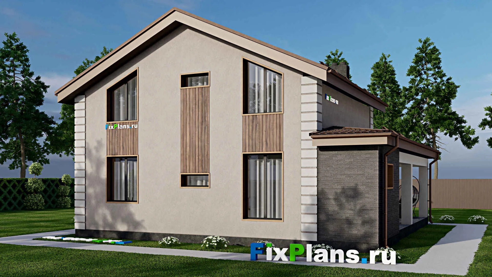 F-8225 - Проект дома с мансардой 9 на 13, площадью 160 м² с террасой и 3 спальнями