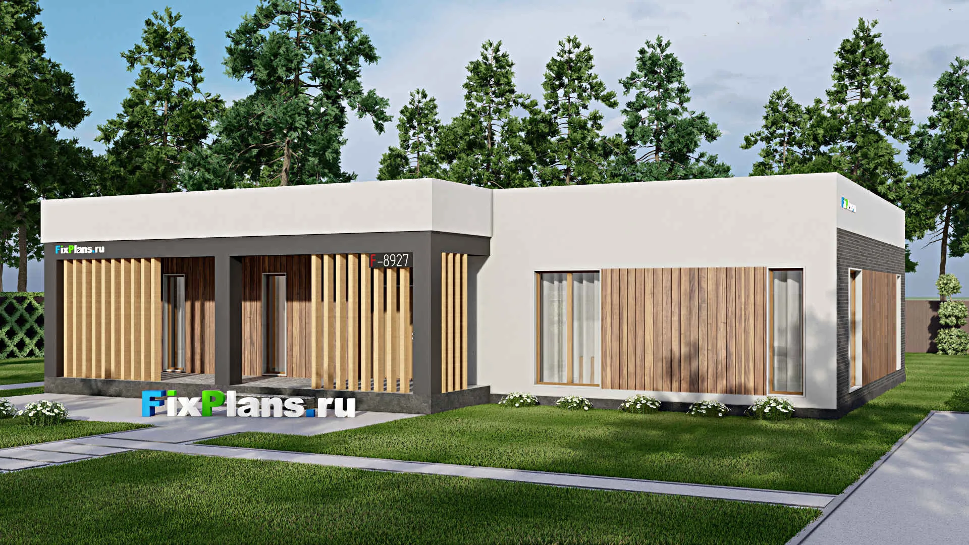 F-8927 - Проект одноэтажного дома 17 на 18, площадью 220 м² с террасой и 3 спальнями