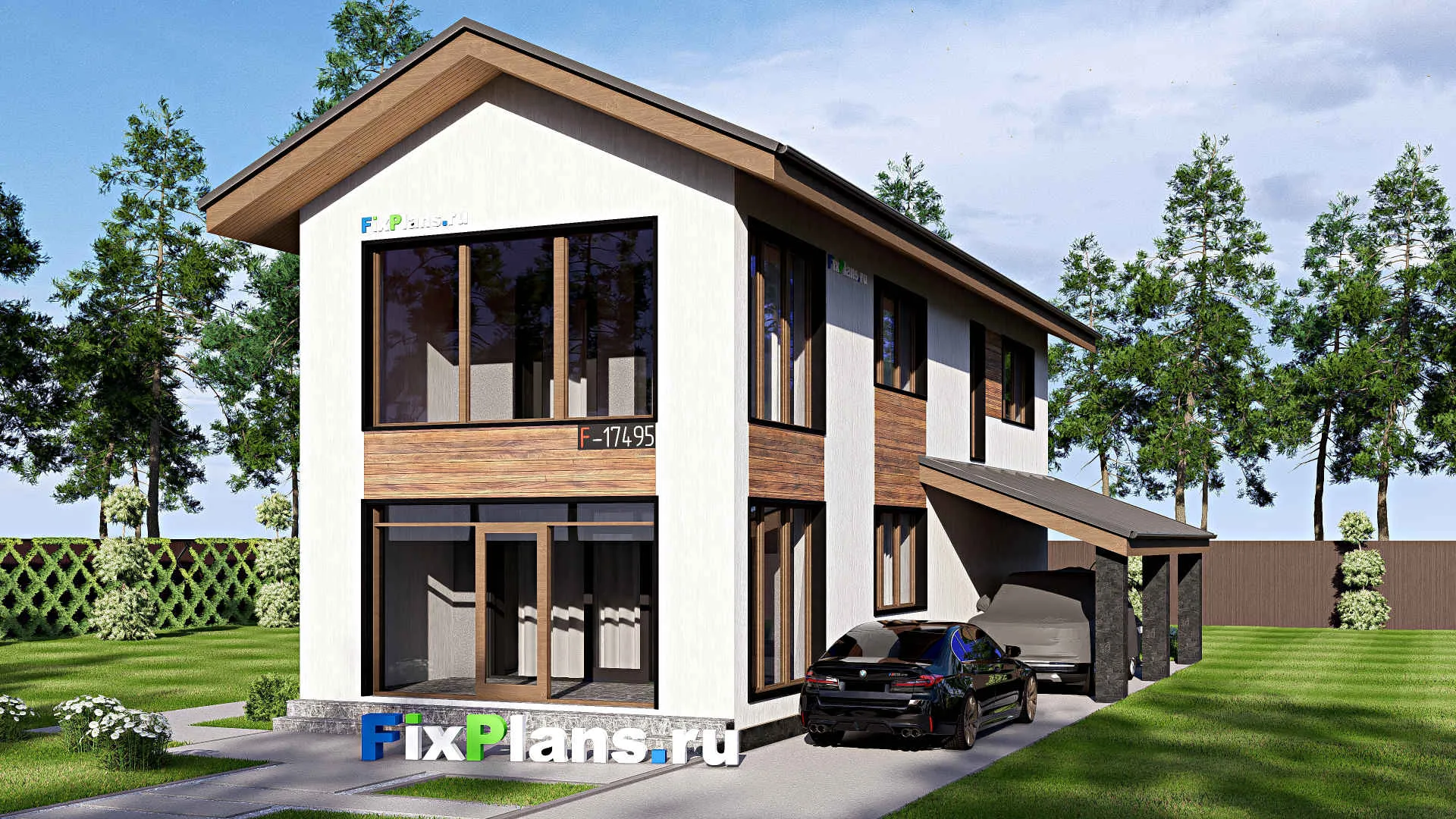 F-17495 - Проект двухэтажного дома 6 на 17, площадью 150 м² с террасой, балконом и 3 спальнями