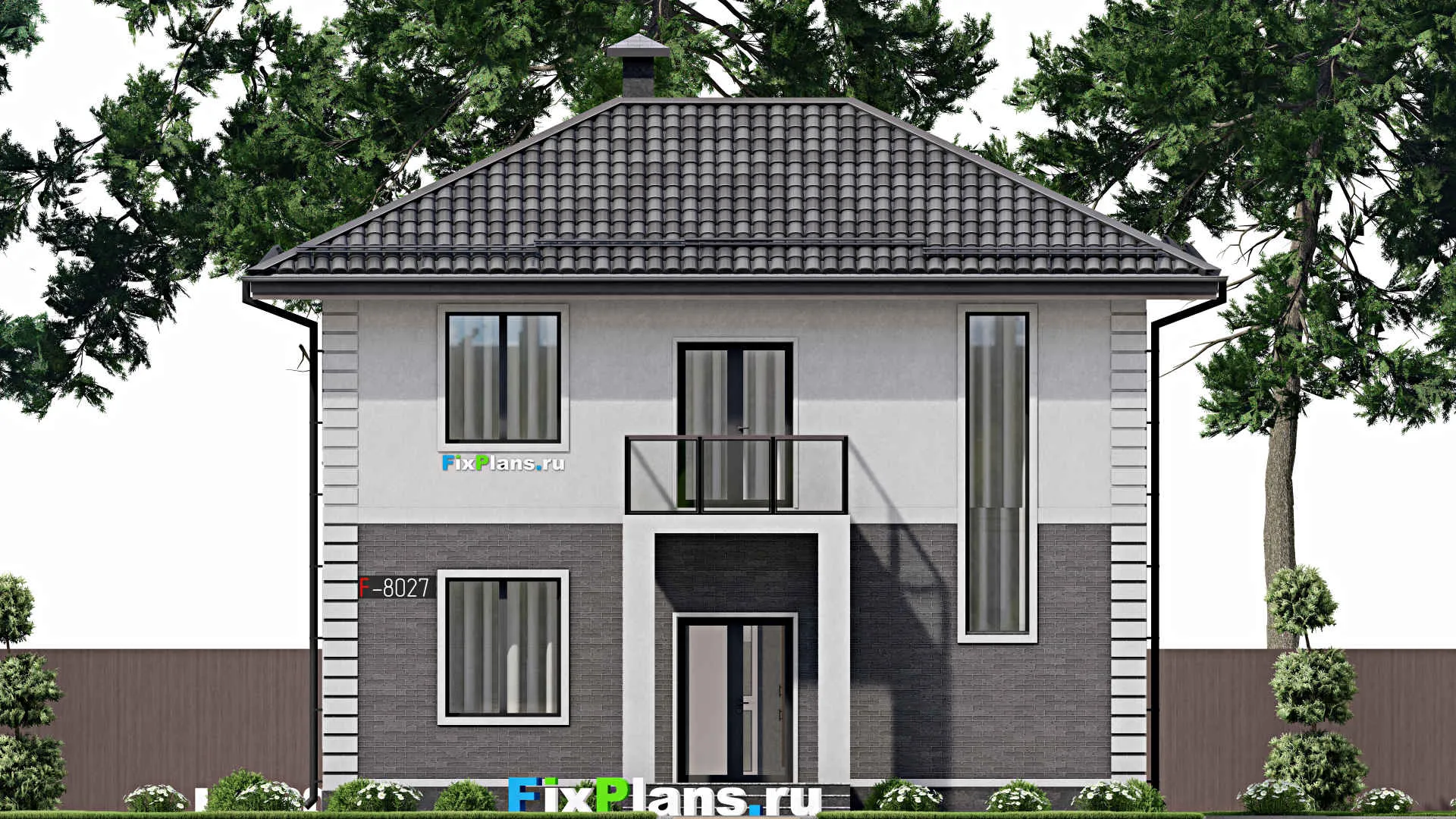 F-8027 - Планы двухэтажного дома 8 на 11, площадью 110 м² с балконом и 4 спальнями