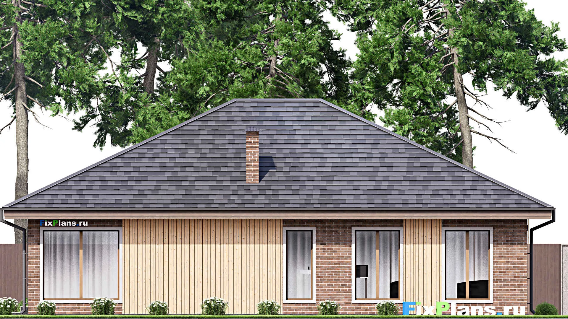 F-14669 - Проект одноэтажного дома 15 на 16, площадью 310 м² с террасой, цокольным этажом и 4 спальнями