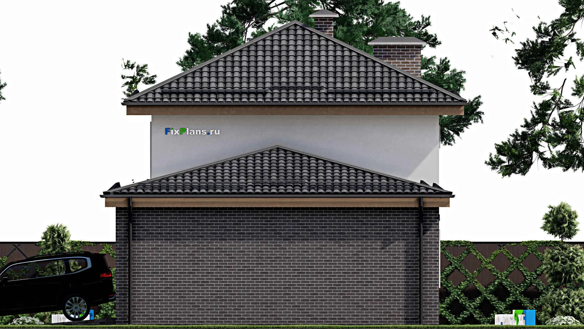 F-8486 - Проект двухэтажного дома 10 на 14, площадью 140 м² с гаражом на 2 машины и 3 спальнями