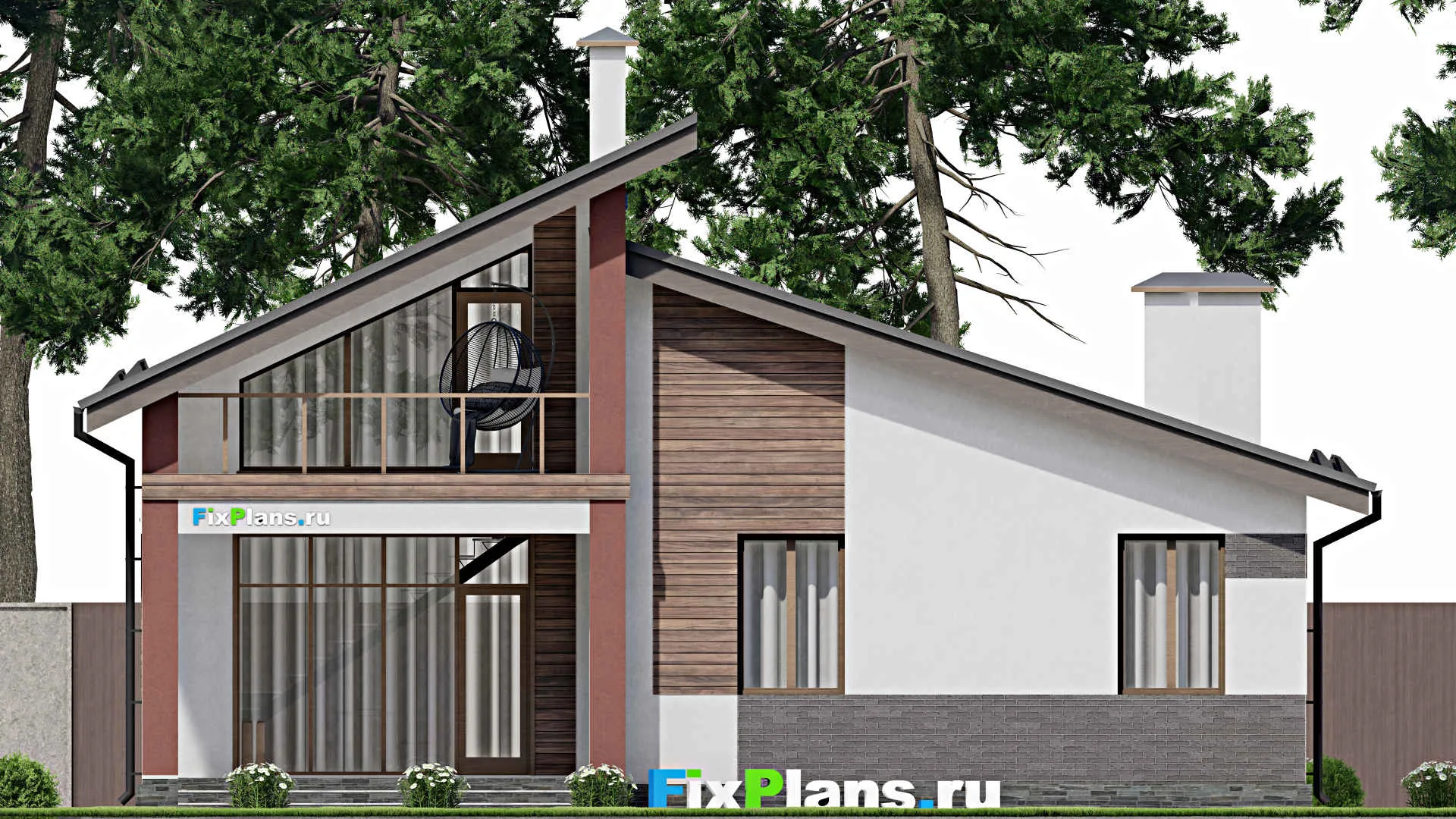 F-9656 - Проект дома с мансардой 14 на 14, площадью 160 м² с террасой, балконом и 3 спальнями