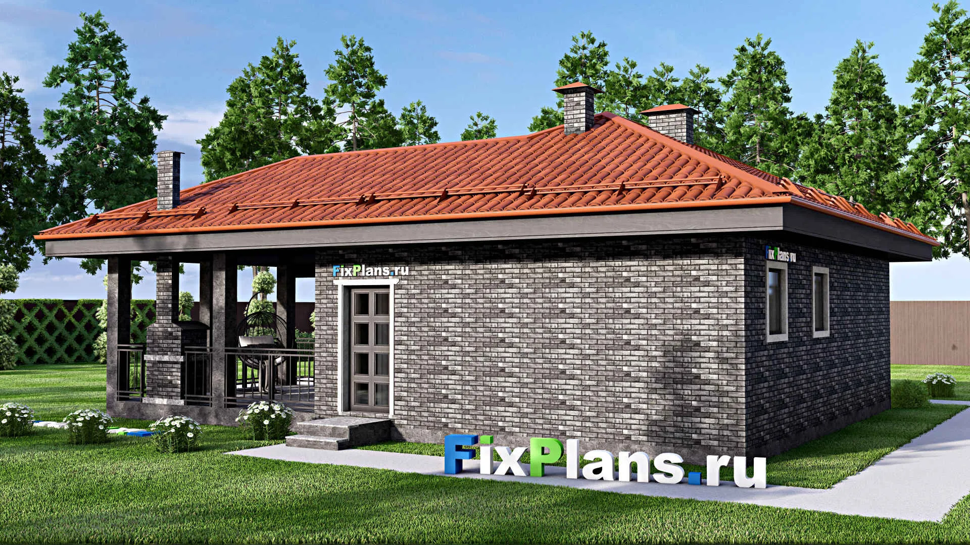 F-14993 - Проект бани 11 на 13, площадью 90 м² с комнатой отдыха, терассой и санузлом