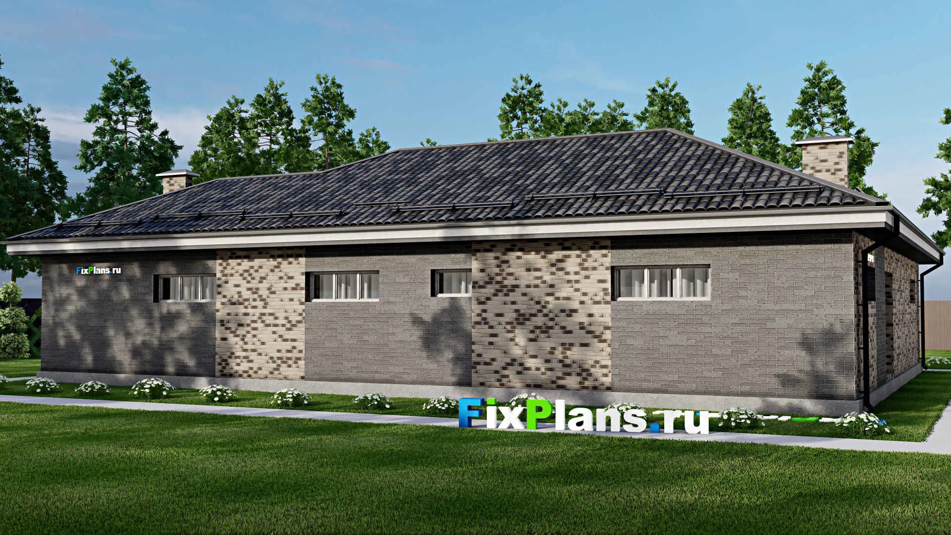 F-5876 - Проект одноэтажного дома 16 на 21, площадью 190 м² с баней, бассейном и 2 спальнями