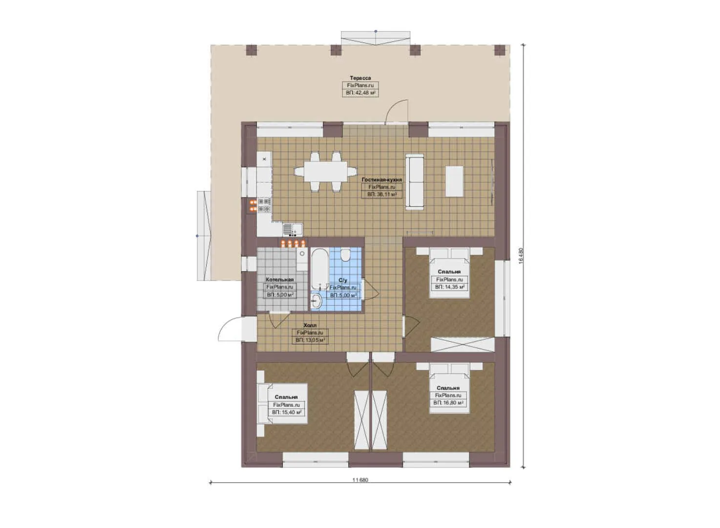 F-14120 - Планы дома с мансардой 12 на 17, площадью 180 м² с террасой и 4 спальнями