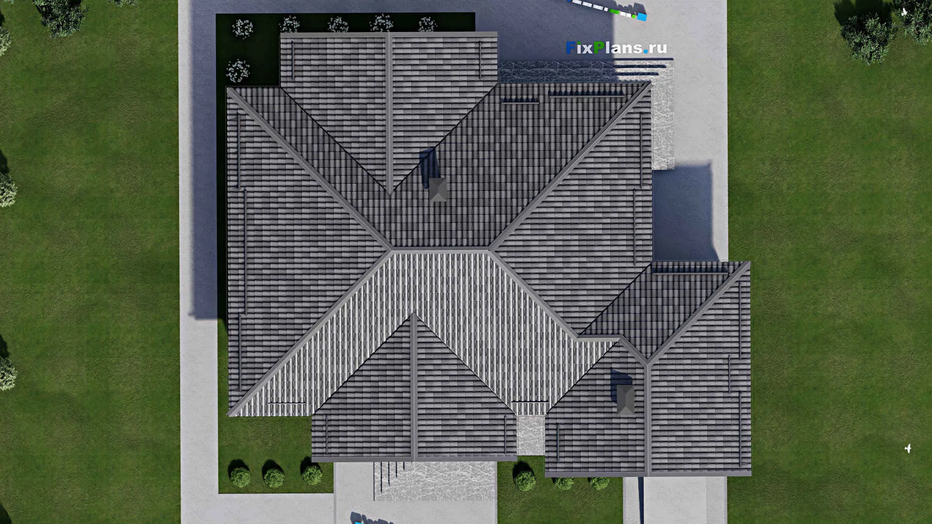 F-8720 - Проект одноэтажного дома 17 на 20, площадью 360 м² с террасой, цокольным этажом и 3 спальнями