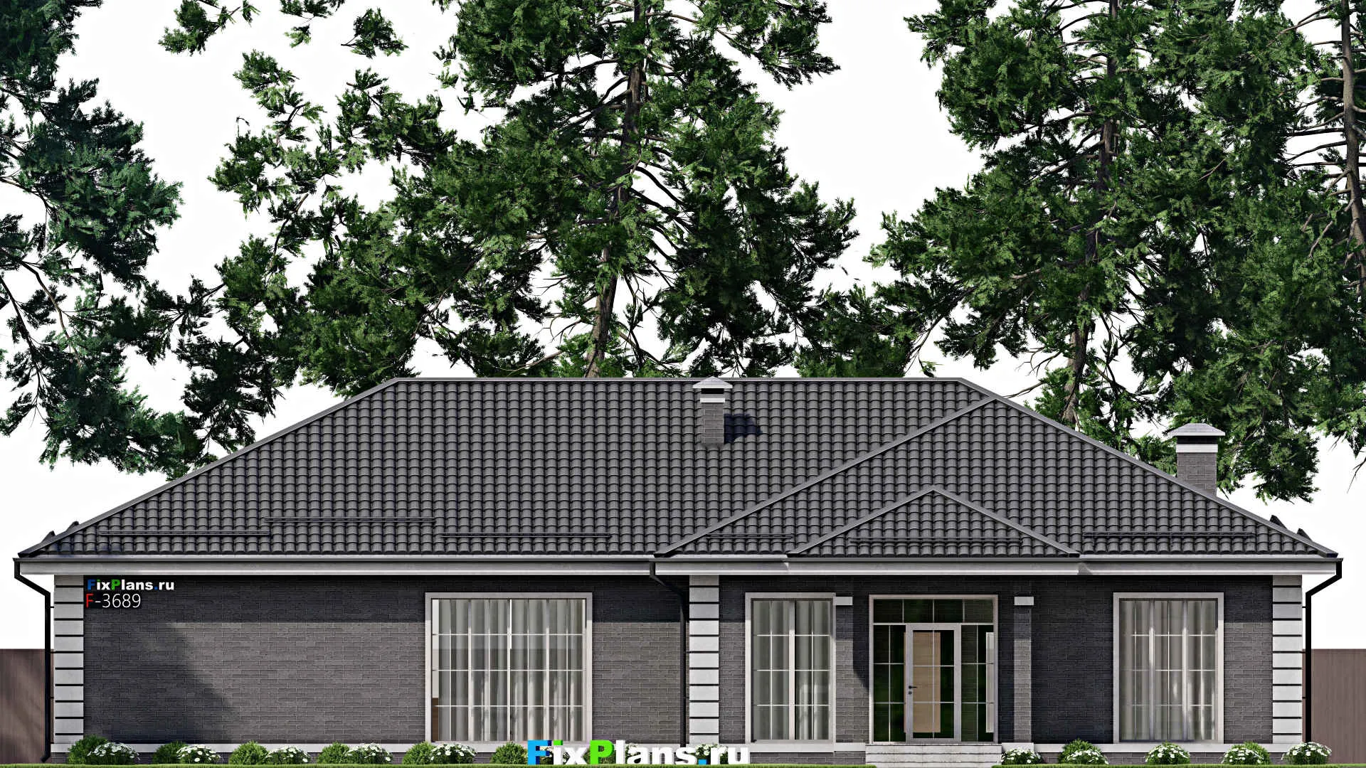 F-3689 - Проект одноэтажного дома 16 на 22, площадью 270 м² с террасой и 2 спальнями