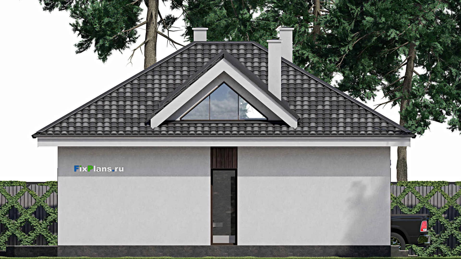 F-1097 - Проект одноэтажного дома 11 на 12, площадью 110 м² с террасой и 3 спальнями