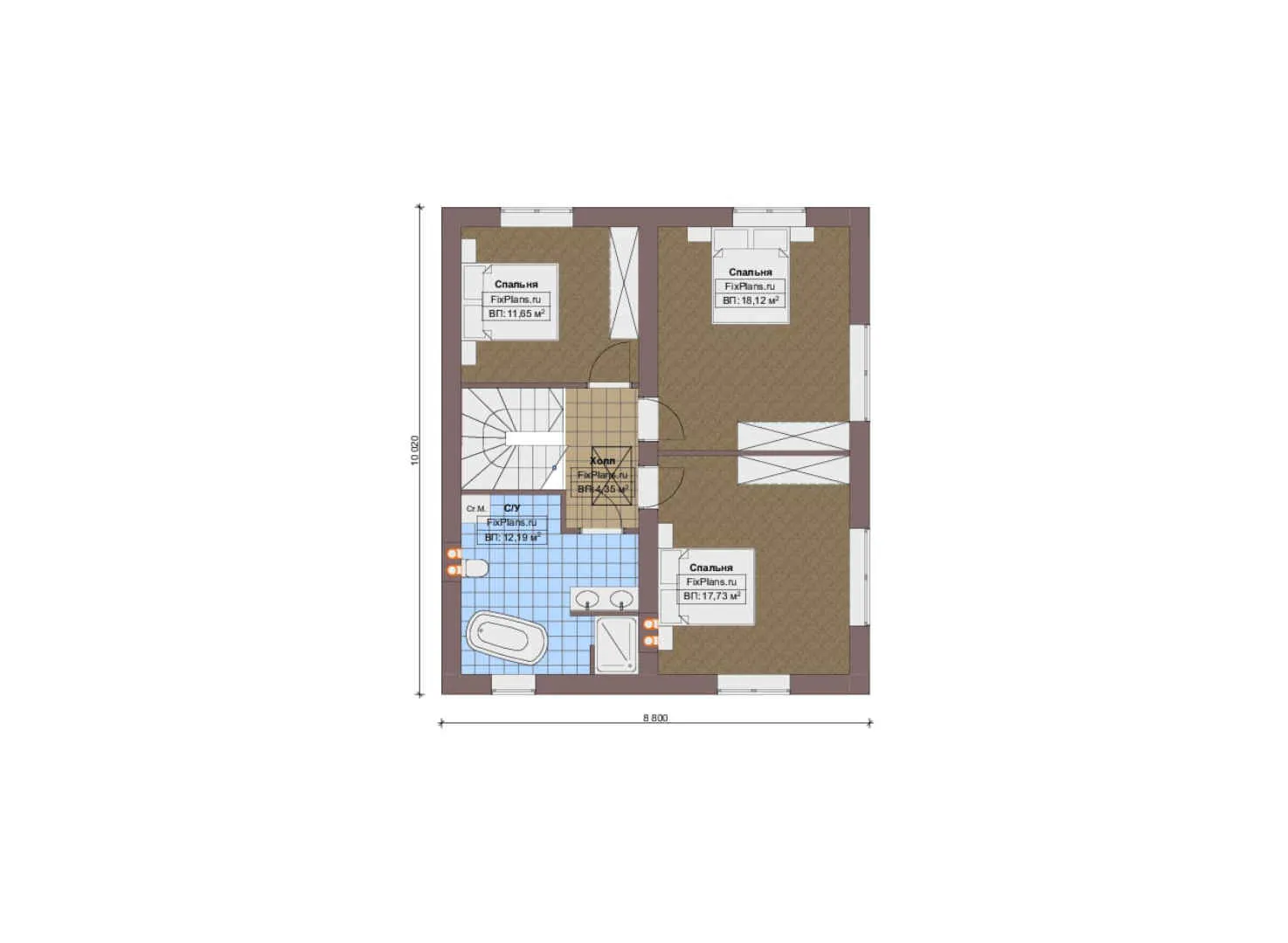 F-18818 - Планы двухэтажного дома 16 на 18, площадью 240 м² с террасой, гаражом на 1 машину и 4 спальнями