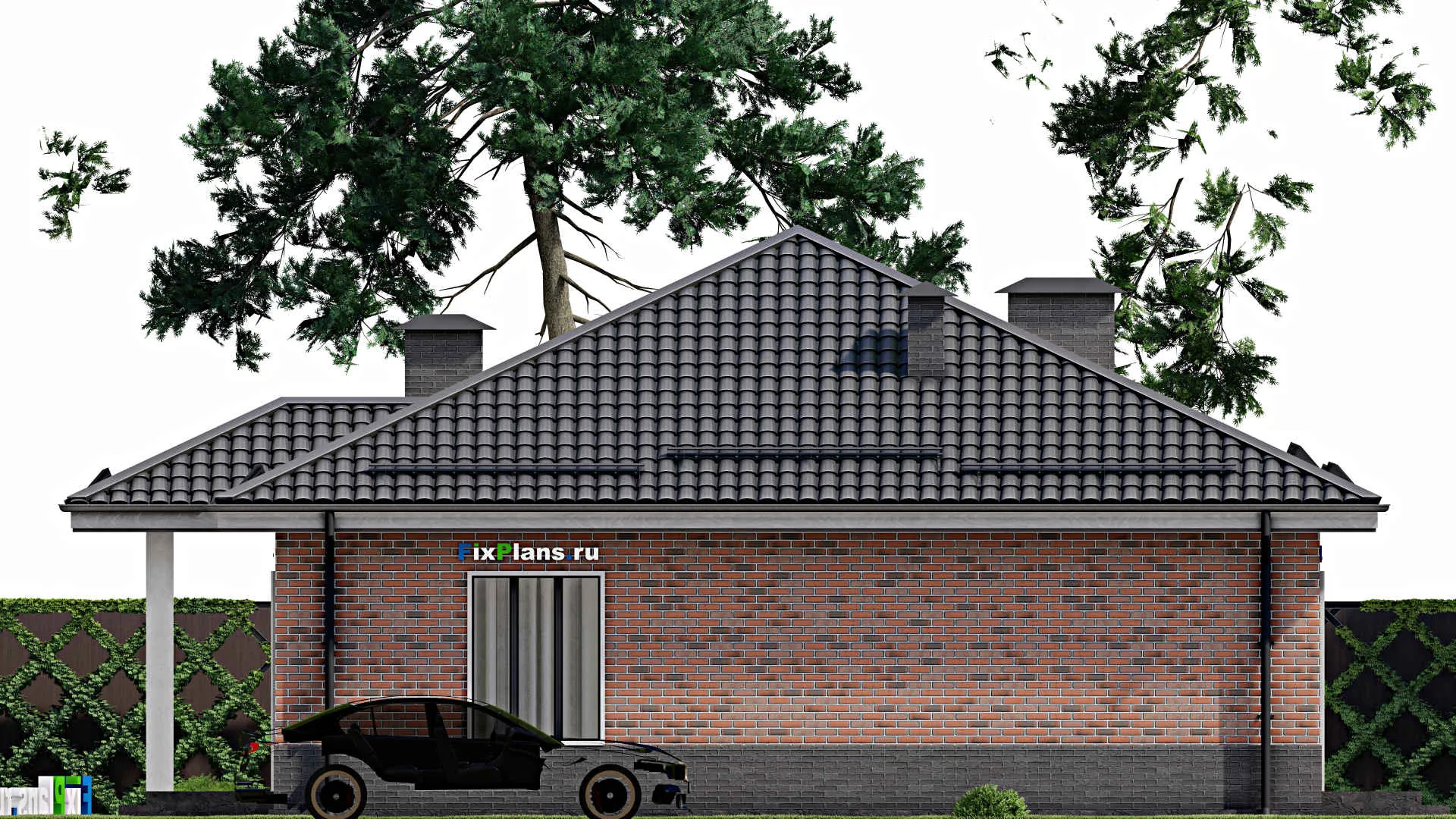 F-5444 - Проект одноэтажного дома 12 на 13, площадью 140 м² с террасой и 2 спальнями