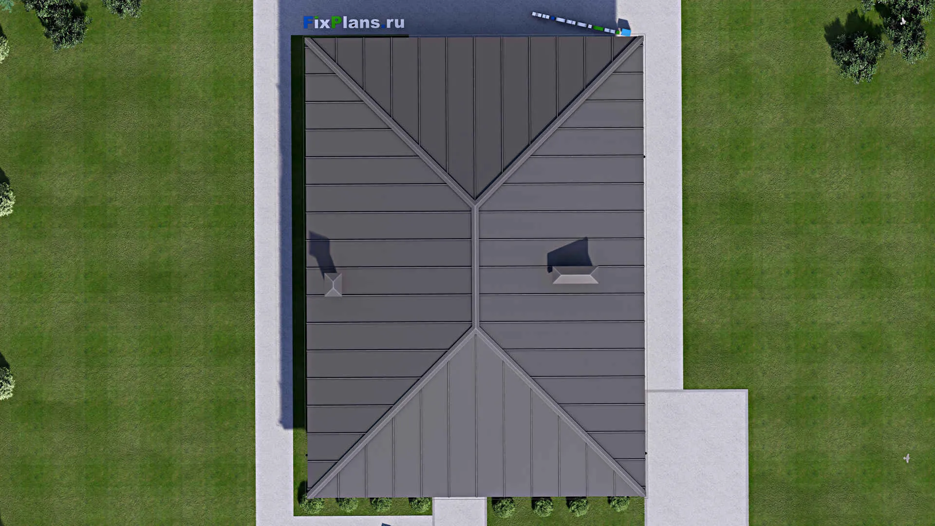 F-14705 - План одноэтажного дома 12 на 17, площадью 170 м² с террасой и 3 спальнями