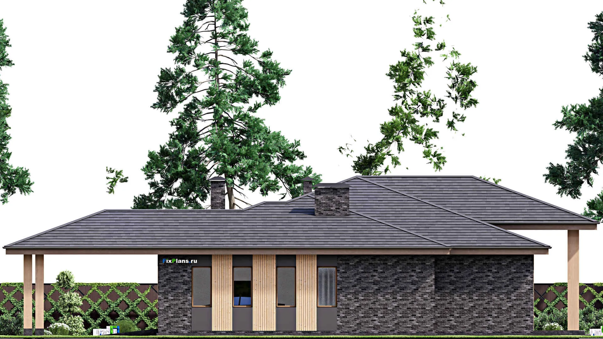 F-13580 - Проект одноэтажного дома 19 на 22, площадью 310 м² с гаражом на 2 машины и 3 спальнями