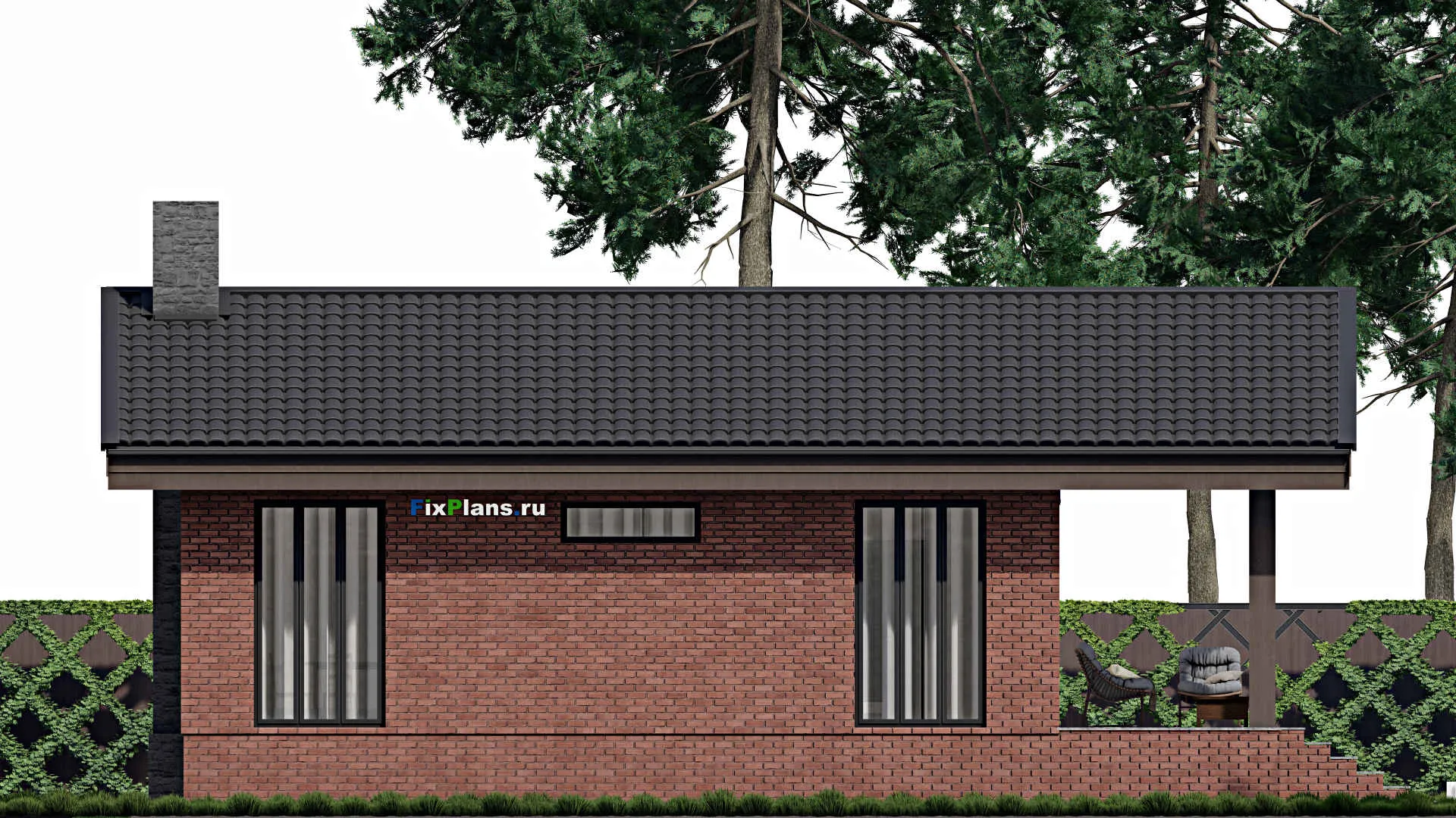 F-0755 - Проект одноэтажного дома 8 на 10, площадью 90 м² с террасой и 2 спальнями