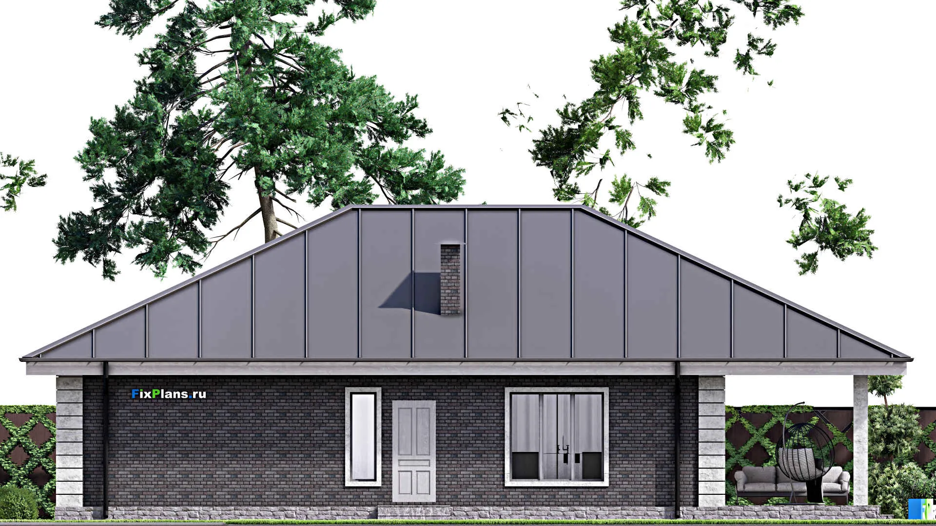 F-14705 - План одноэтажного дома 12 на 17, площадью 170 м² с террасой и 3 спальнями